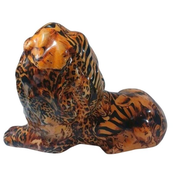 2 Lion Safari Figurine La Vie Patchwork Decoupage Home Decorative Lion King Pair - Picture 13 of 13